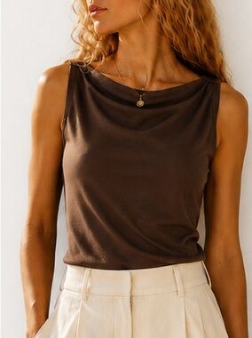Banana Republic Brown Ruched Boat Neck Top